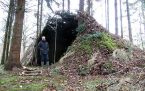 Recreated stoneage structure in woodland on the Rougham Estate