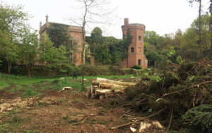 The outgrown Christmas trees plantation on the old tennis court in front of Rougham Hall has been removed as the first phase of parkland restoration. The site is destined to become a wildflower meadow with the seed being sown in Spring 2018.